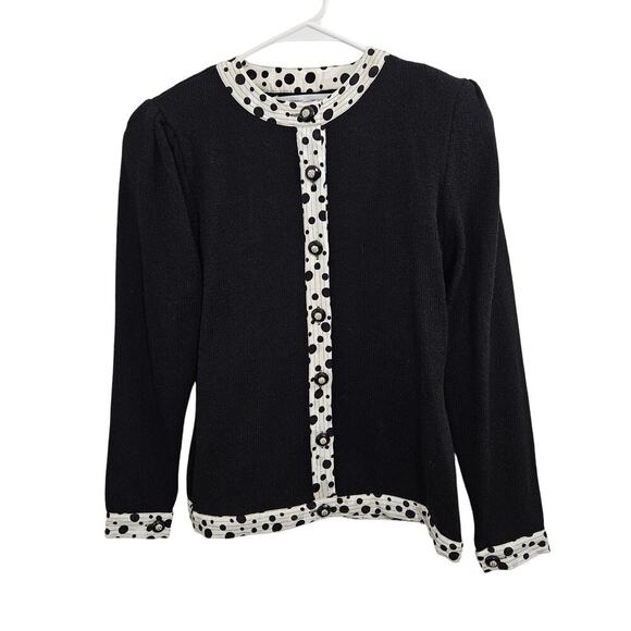 NWT 80s Vintage Anne Crimmins for Umi Black Polka Dot Trim Sweater Blazer Size S - Picture 1 of 7